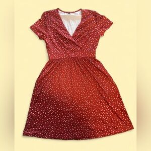 Red Polka Dot Wrap Front Fit & Flare Dress Size Medium